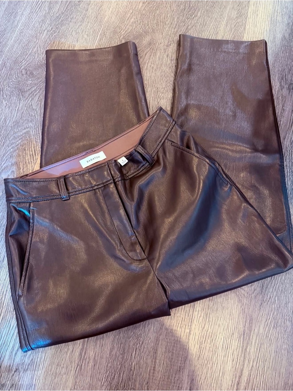 Babaton Faux Leather Pants in Rich Brown